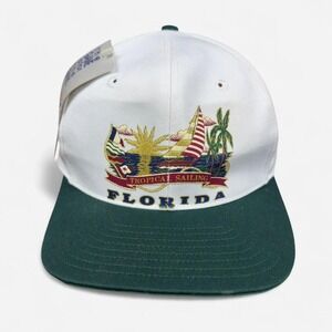 Vintage The Game Florida Tropical Sailing Hat‎ OS Green White Tourist Deadstock